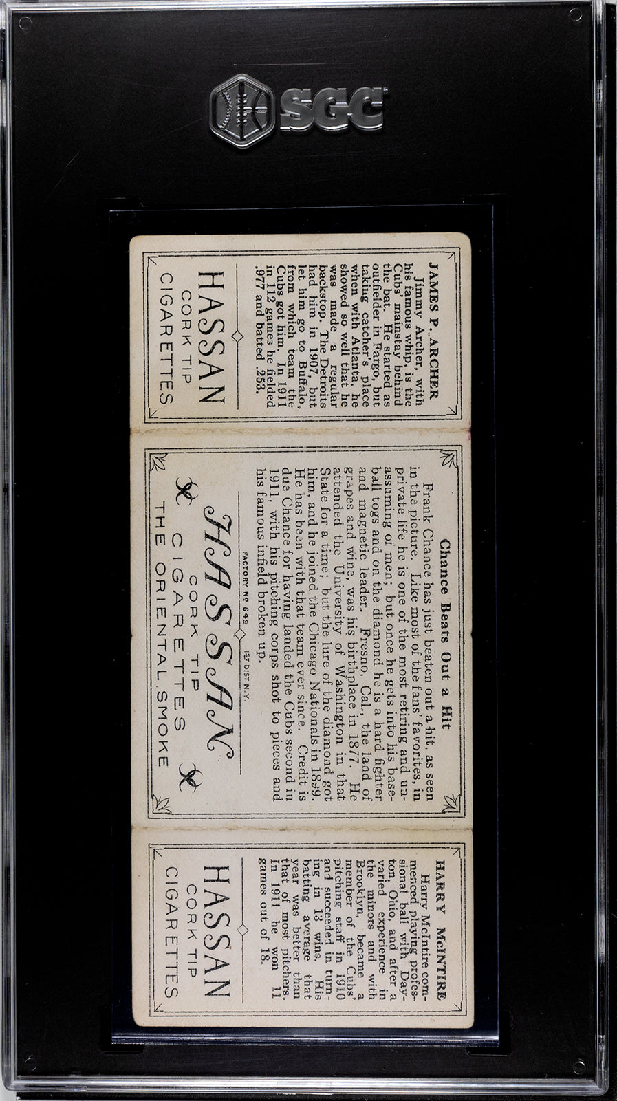 1912 T202 Hassan #17 James Archer/Harry McIntire "Chance Beats Out a Hit" - SGC 3