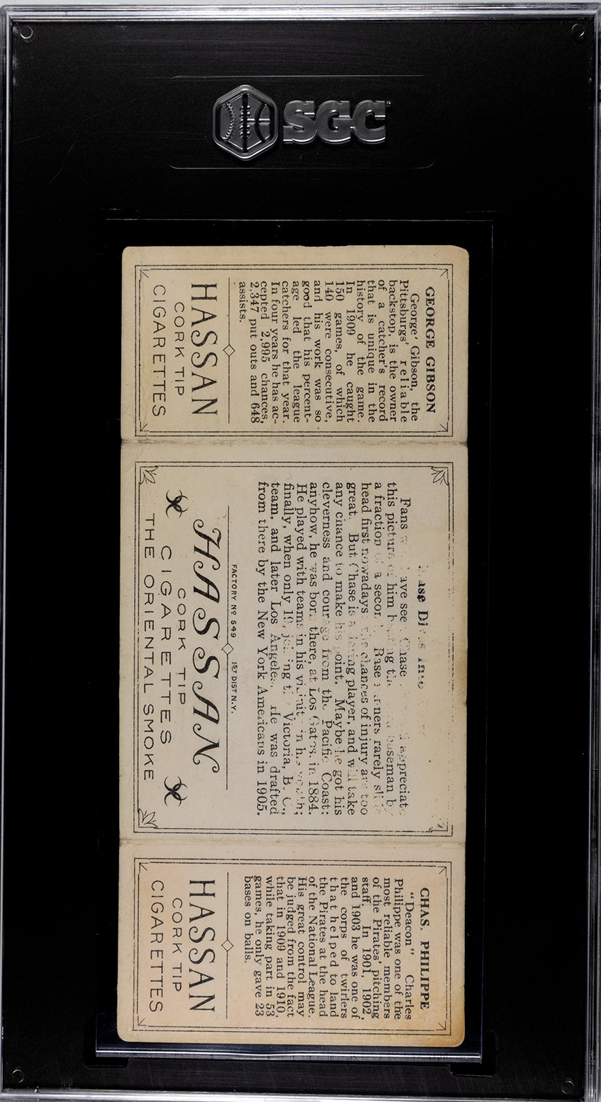 1912 T202 Hassan #23 George Gibson/Deacon Phillipe "Chase Dives Into Third" - SGC 1