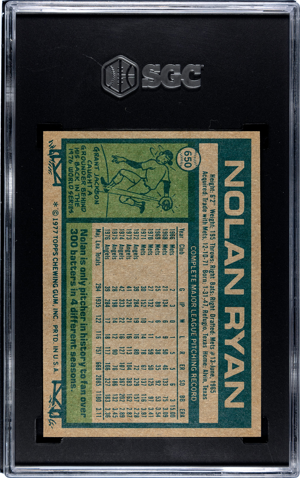 1977 Topps #650 Nolan Ryan - SGC 8