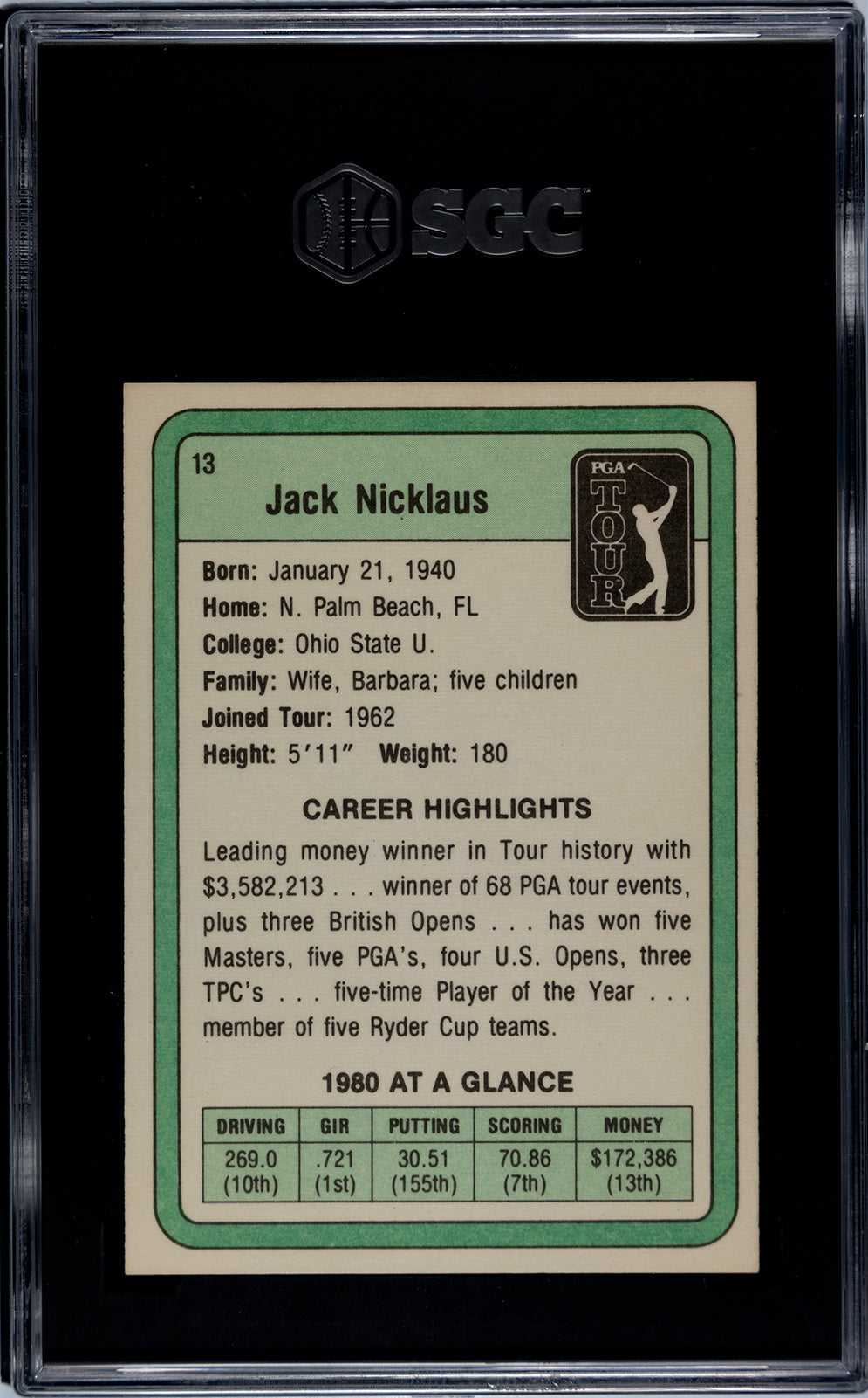 1981 Donruss #13 Jack Nicklaus - SGC 9