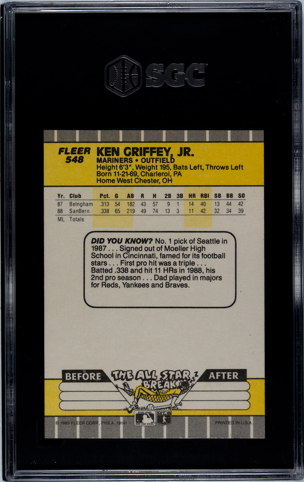1989 Fleer #548 Ken Griffey Jr. - SGC 9