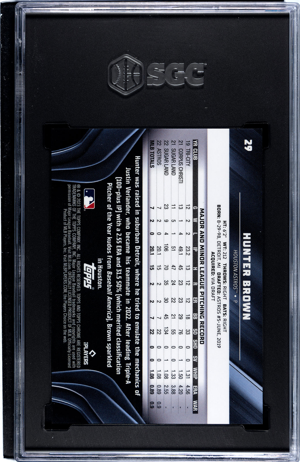 2023 Topps Chrome Black #29 Hunter Brown Gold Mini-Diamond Refractor 2/50 - SGC 9.5