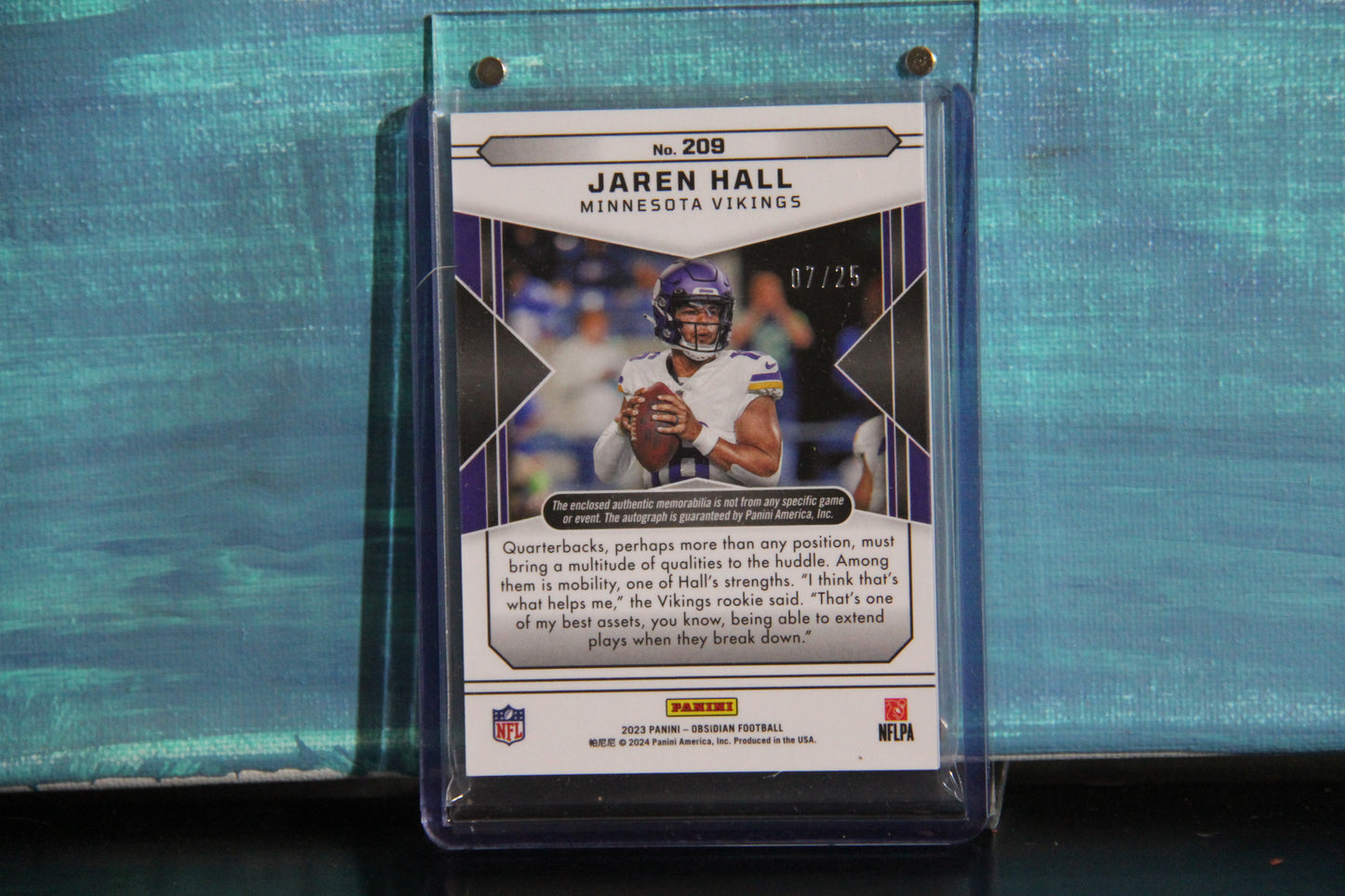 2023 Panini Obsidian #209 Jaren Hall Rookie Patch Auto Green Electric Etch 7/25