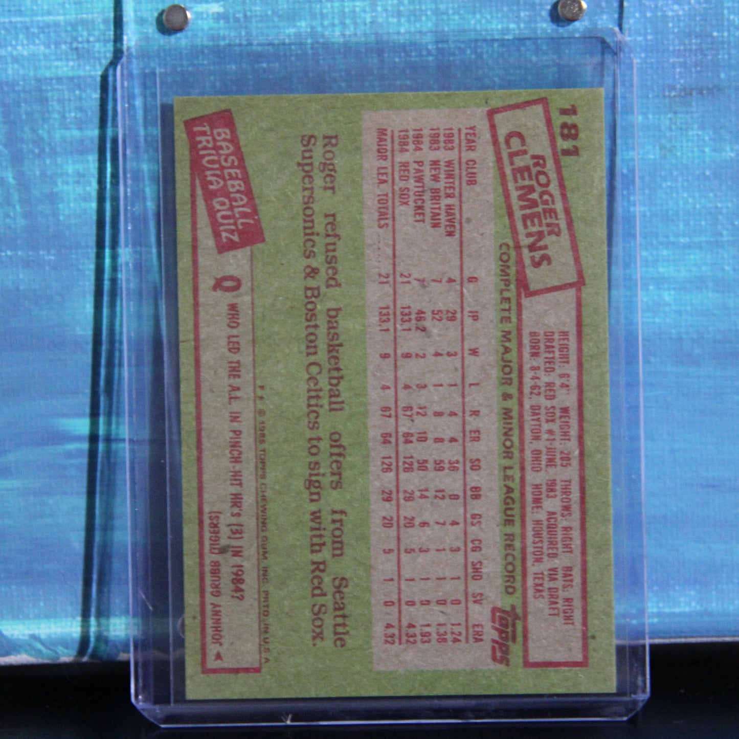 1985 Topps #181 Roger Clemens Rookie