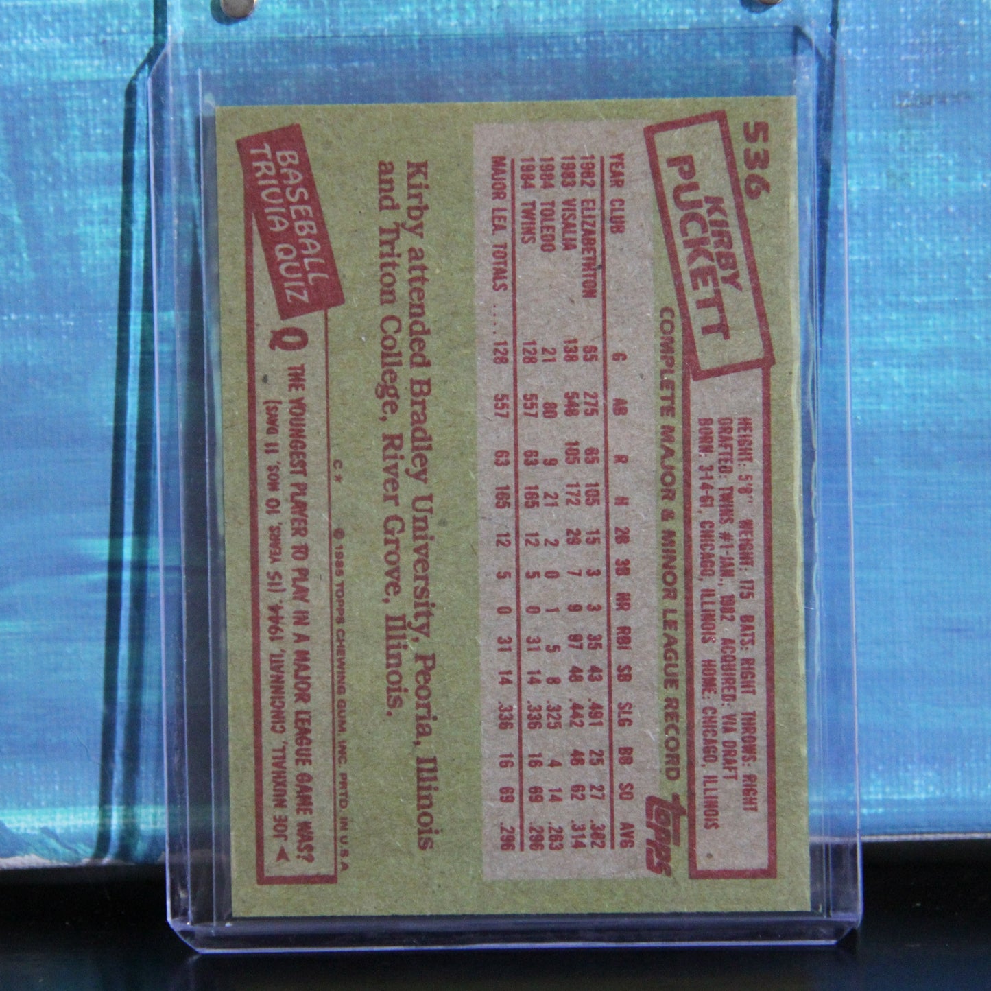 1985 Topps #536 Kirby Puckett Rookie