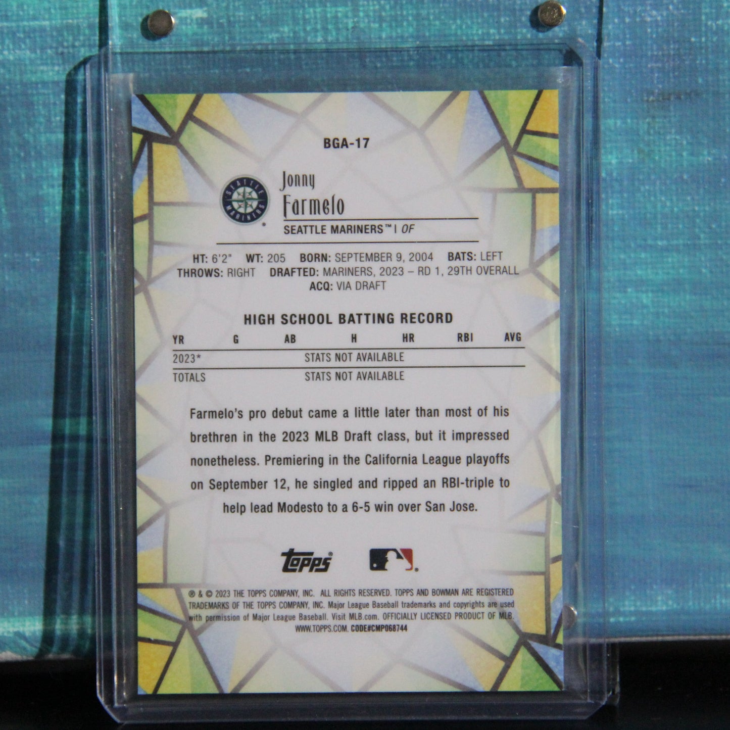 2023 Bowman Draft #BGA-17 Jonny Farmelo Broken Glass RC