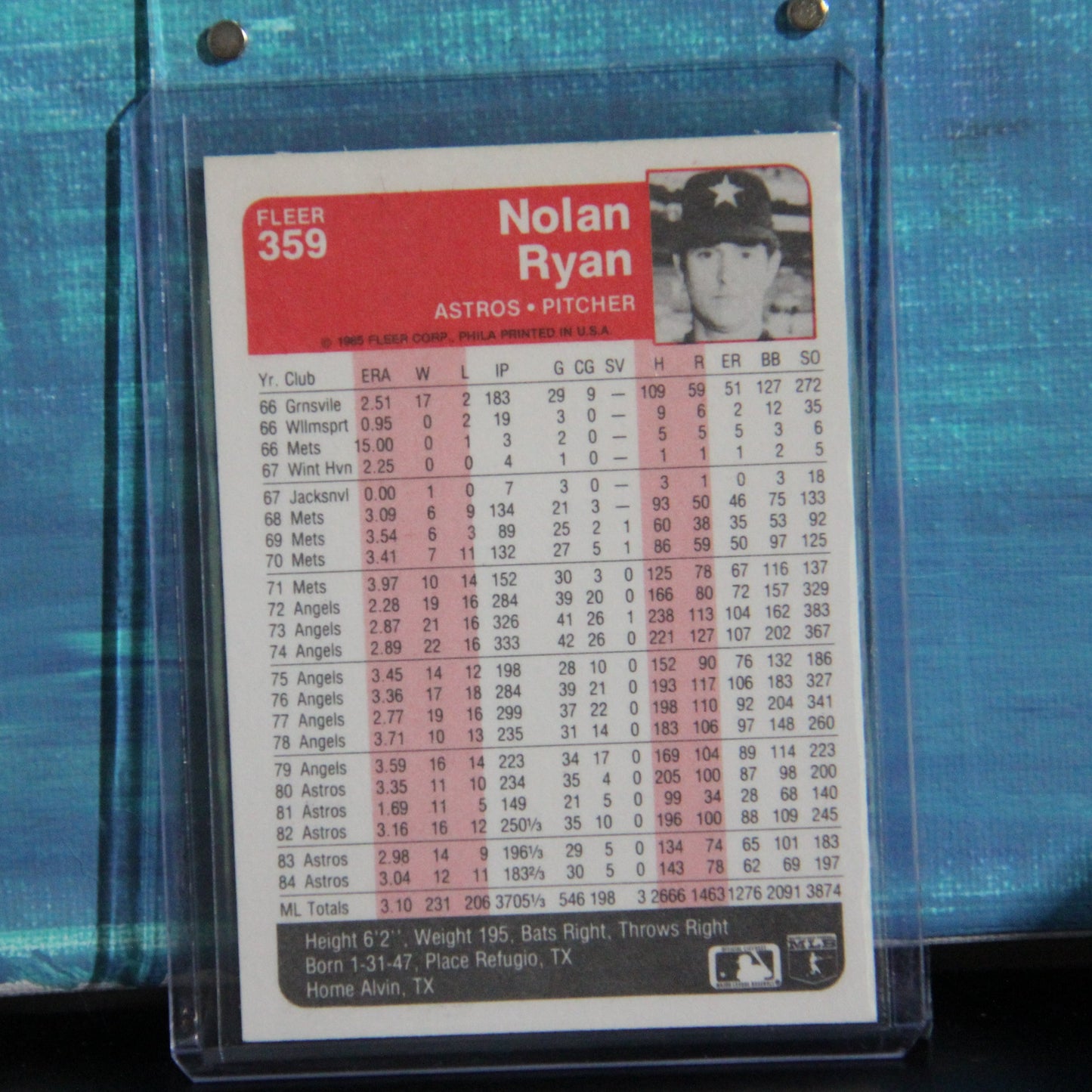 1985 Fleer #359 Nolan Ryan