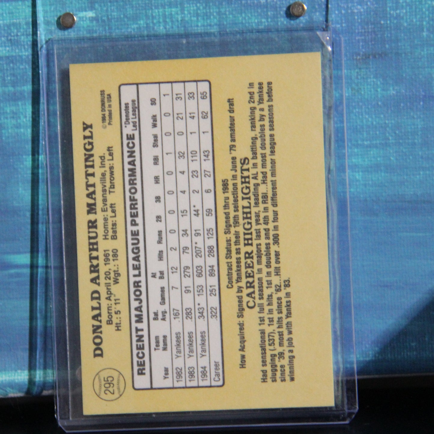 1985 Donruss #265 Don Mattingly 2nd Card