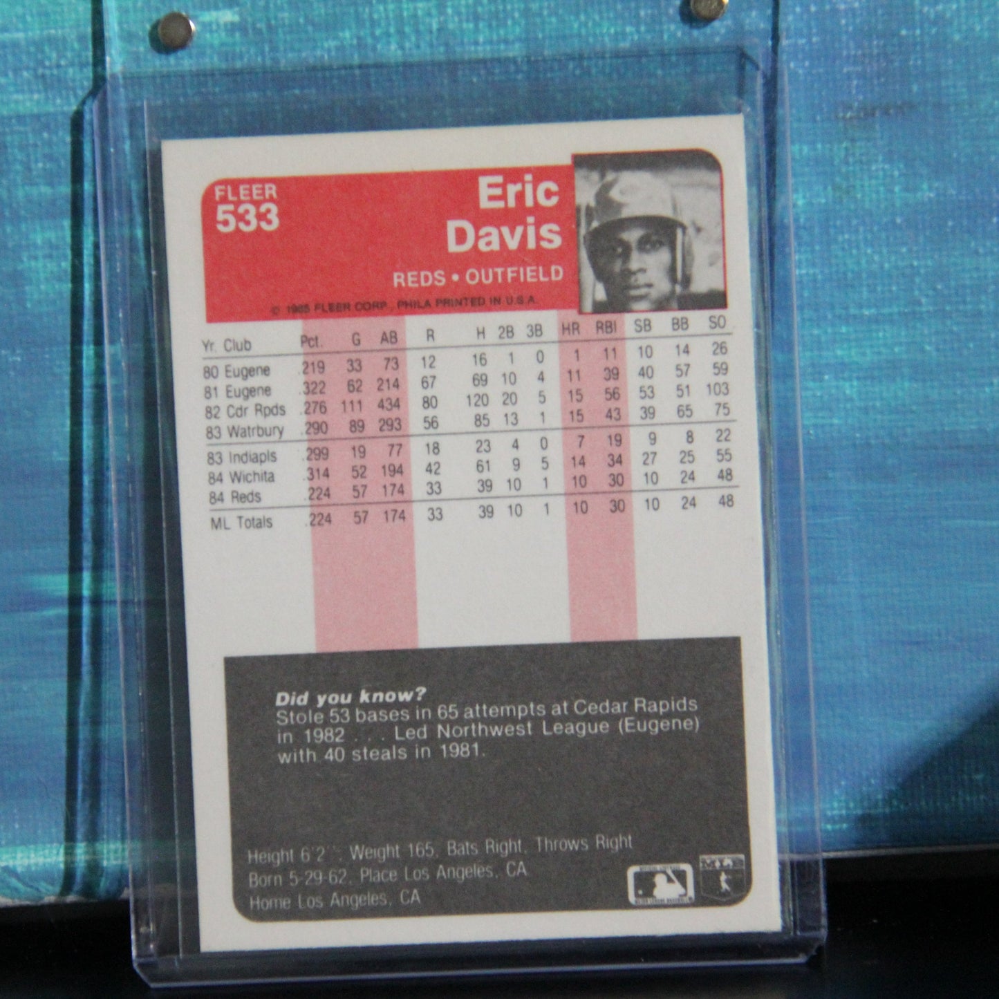 1985 Fleer #533 Eric Davis Rookie