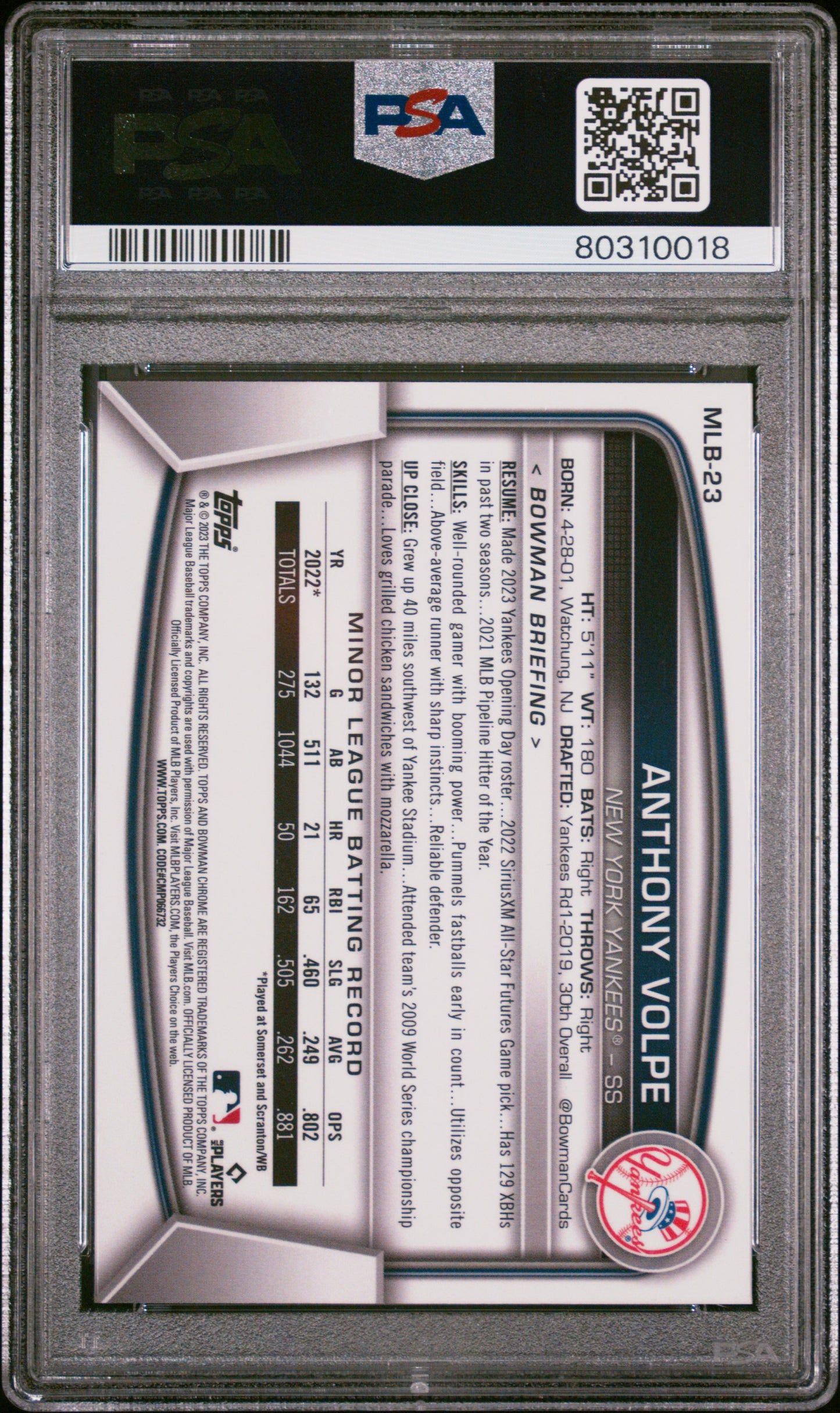 2023 Bowman Chrome NSCC #23 Anthony Volpe - PSA 8