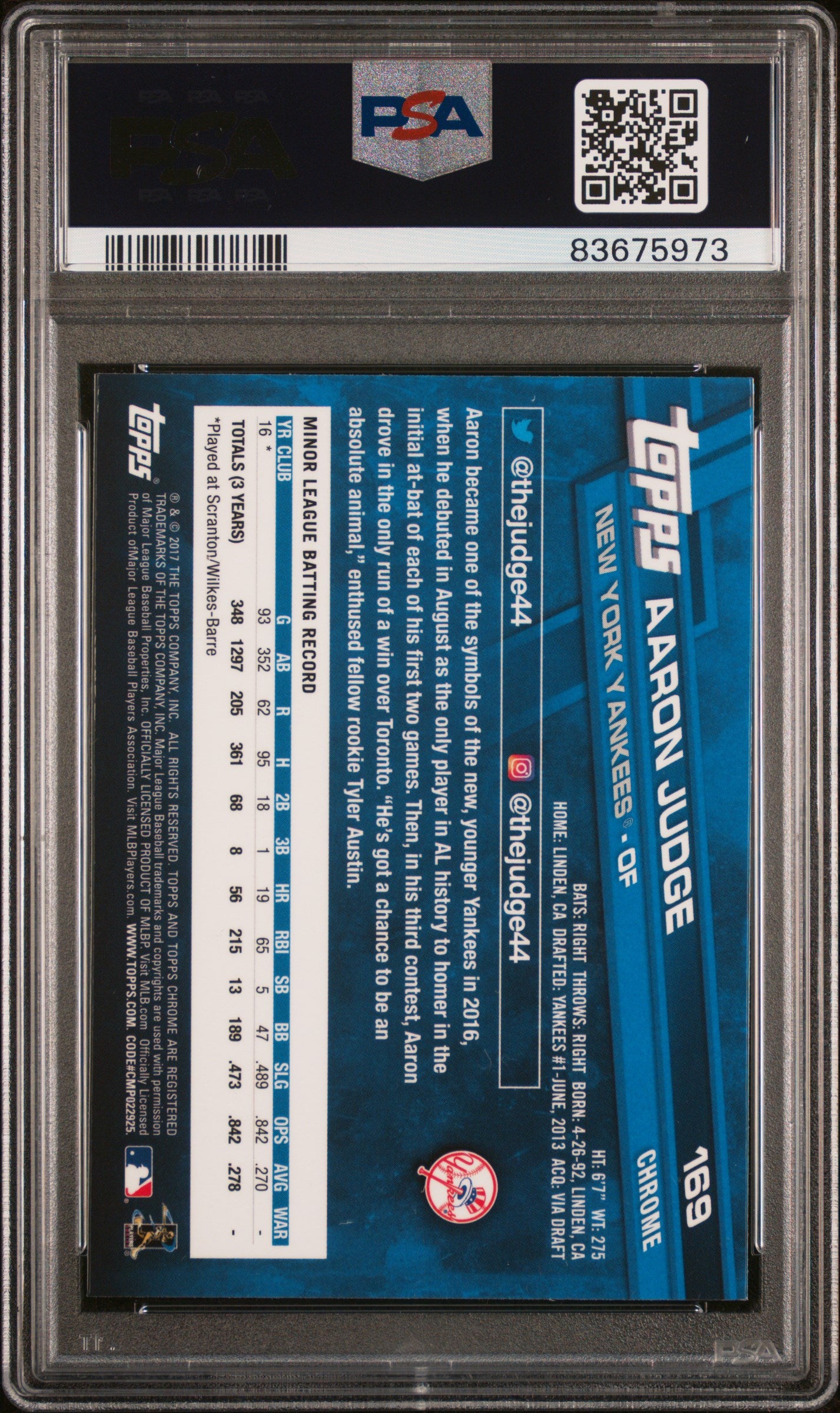 2017 Topps Chrome #169 Aaron Judge (Catching) - PSA 10