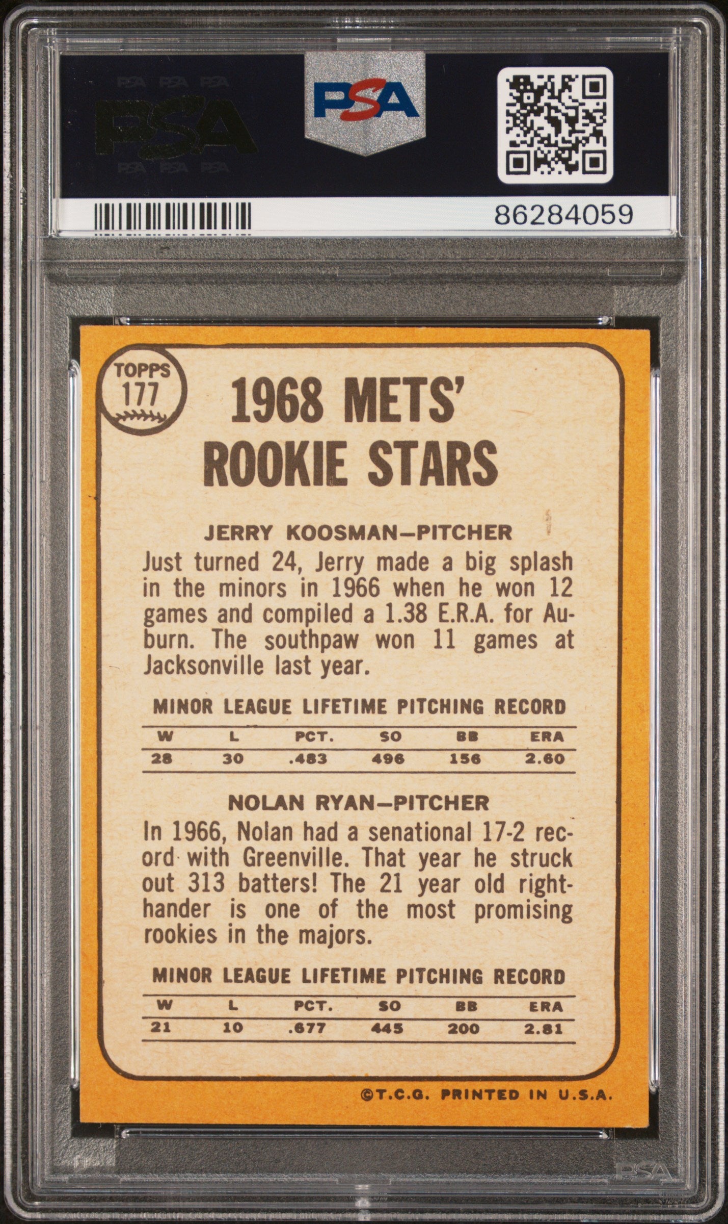 1968 Topps #177 Nolan Ryan/Jerry Koosman - PSA 5