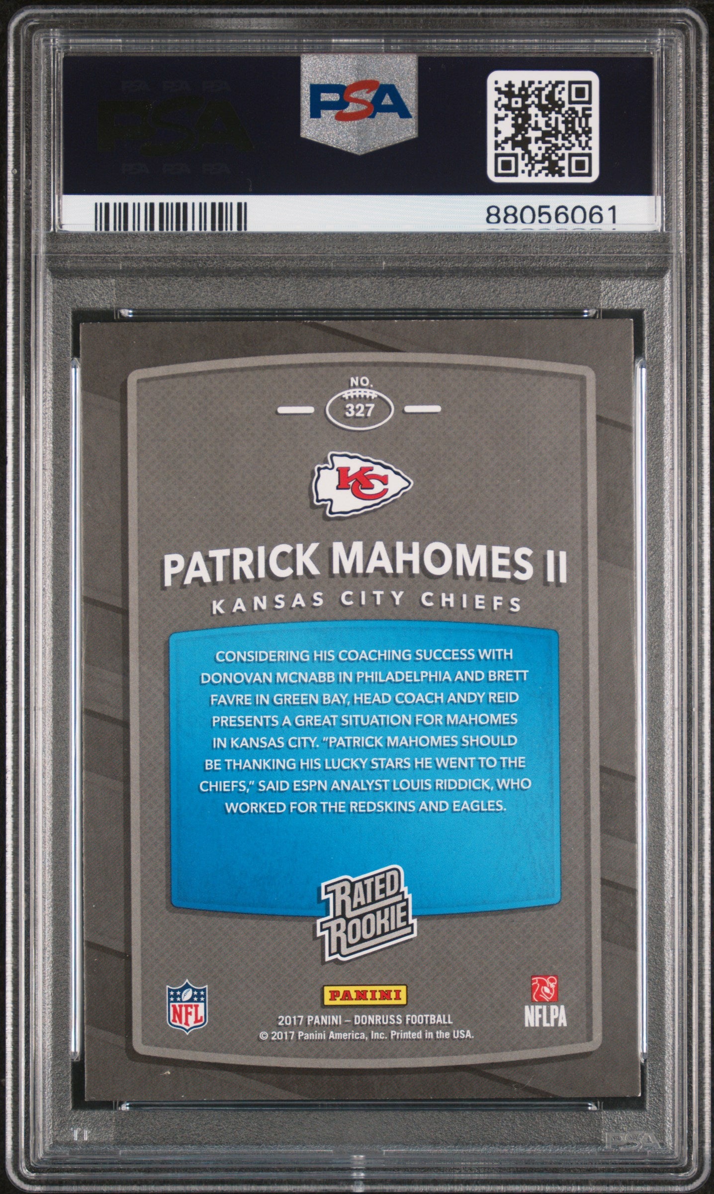 2017 Panini Donruss #327 Patrick Mahomes - PSA 8