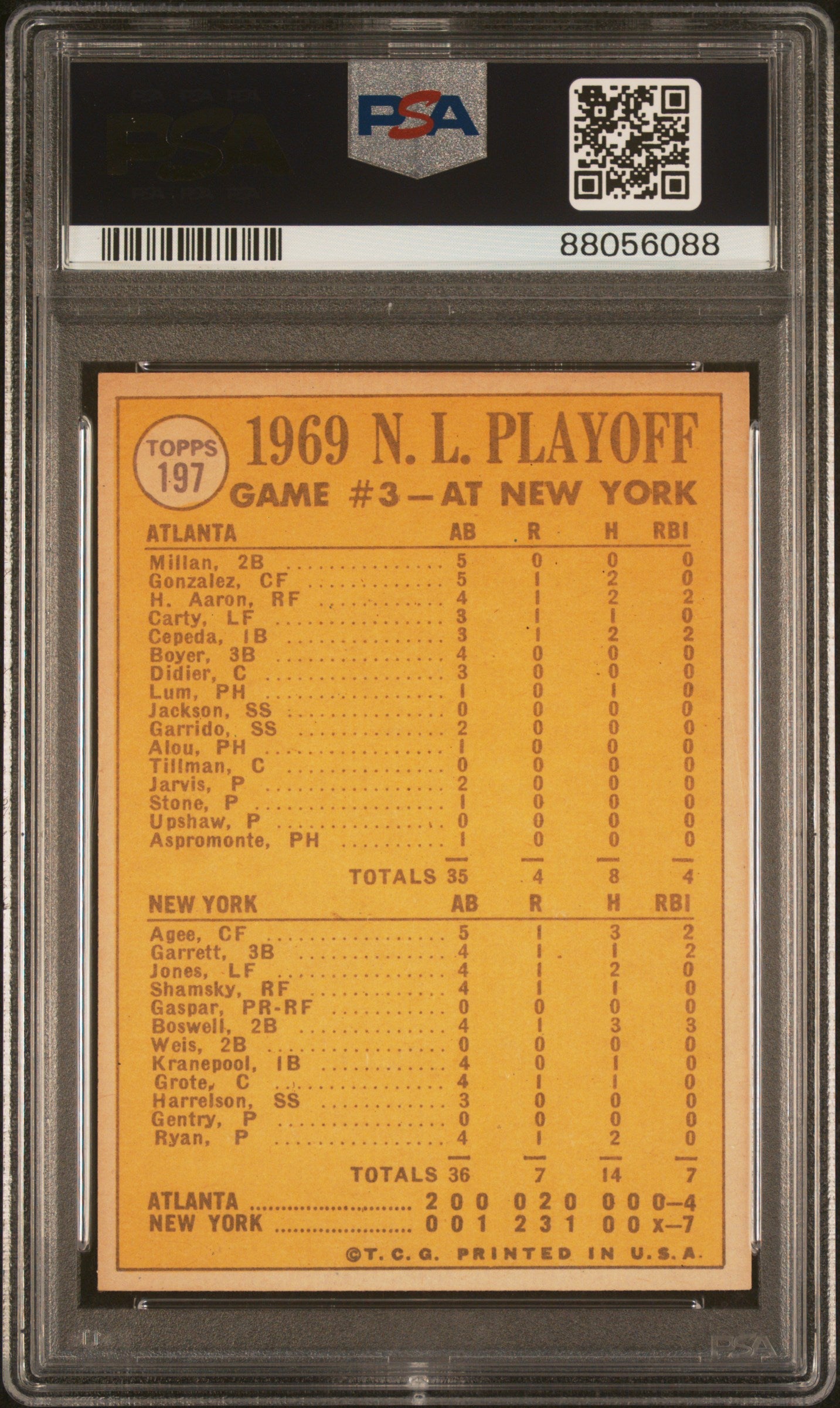 1970 Topps #197 NL Playoff Game 3 Ryan Saves the Day - PSA 7