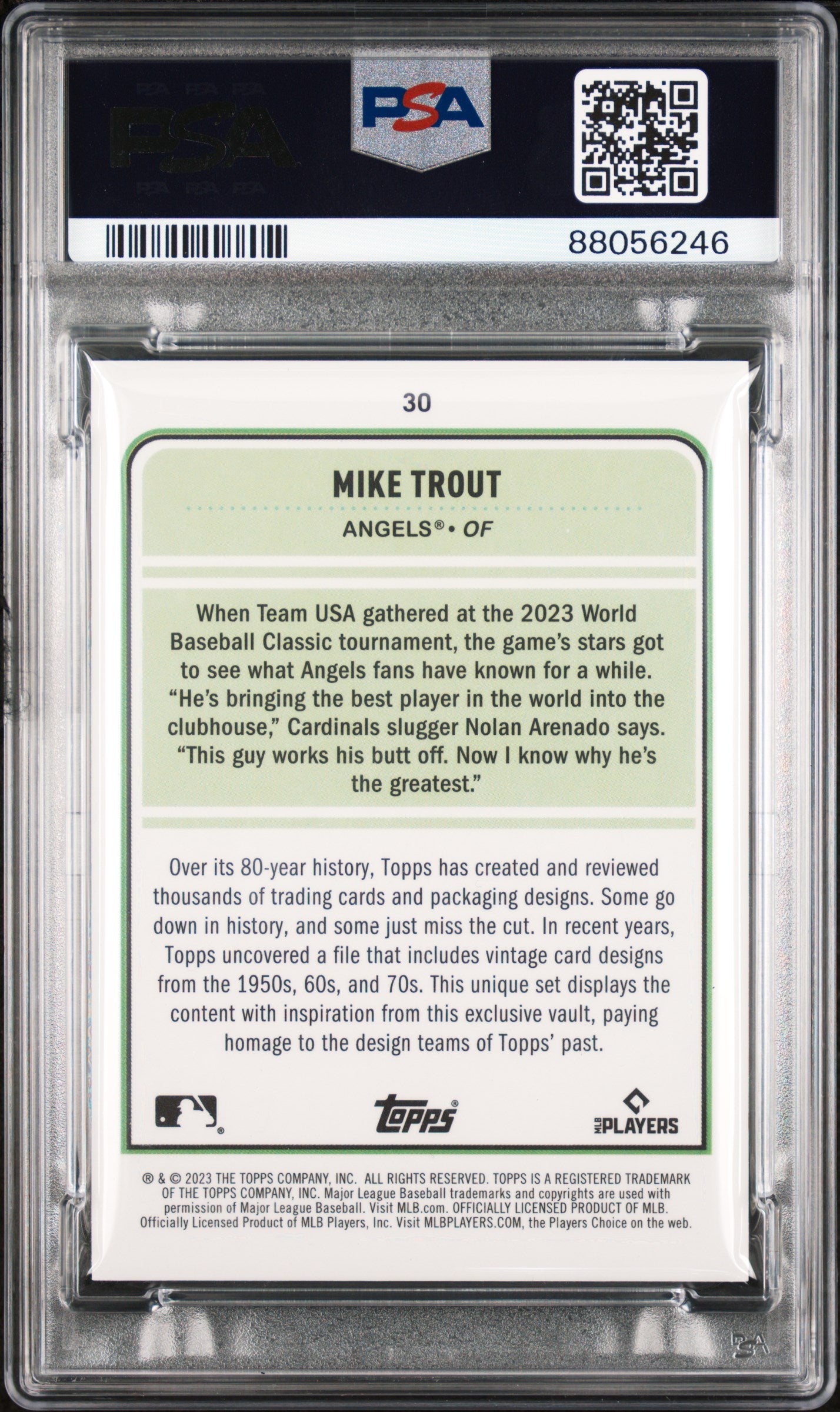 2023 Topps Brooklyn Collection #30 Chartreuse Mike Trout 54/99 - PSA 9