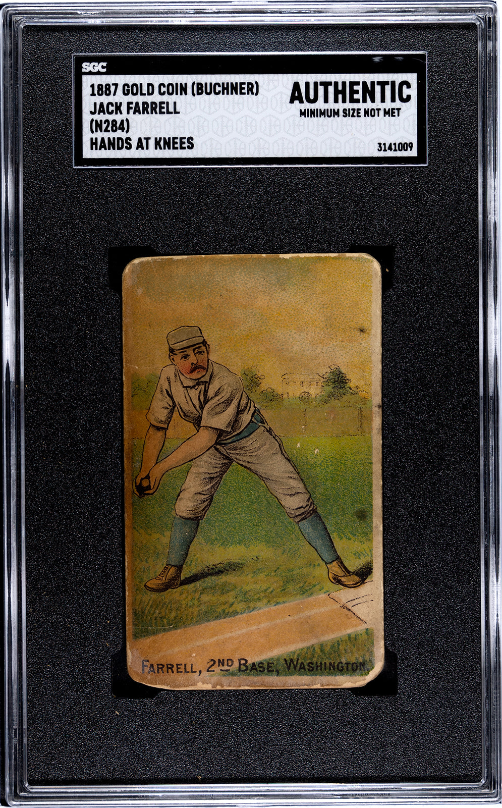 1887 N284 Buchner Gold Coin Jack Farrell (Hands at Knees) - SGC Authentic (Minimum Size Not Met)