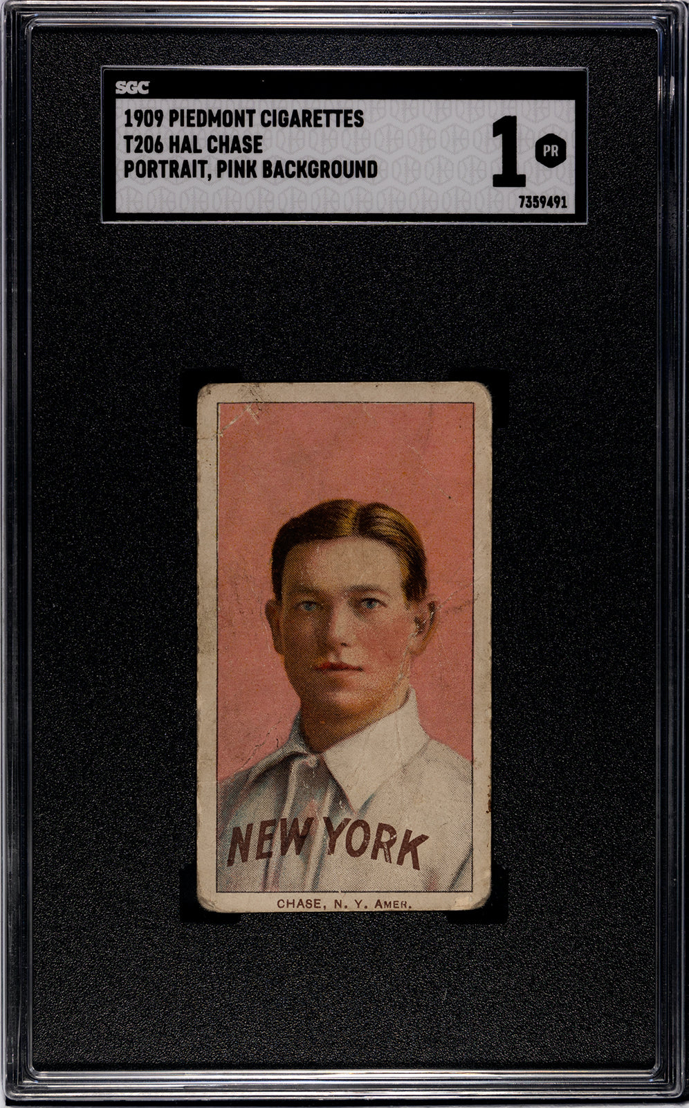 1909 T206 Piedmont Hal Chase (Portrait, Pink Background) - SGC 1