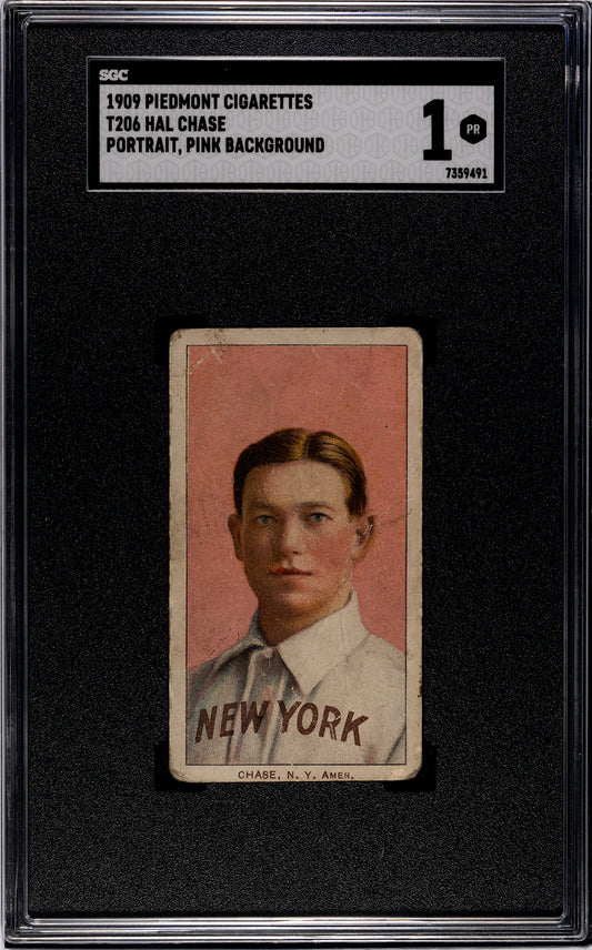 1909 T206 Piedmont Hal Chase (Portrait, Pink Background) - SGC 1