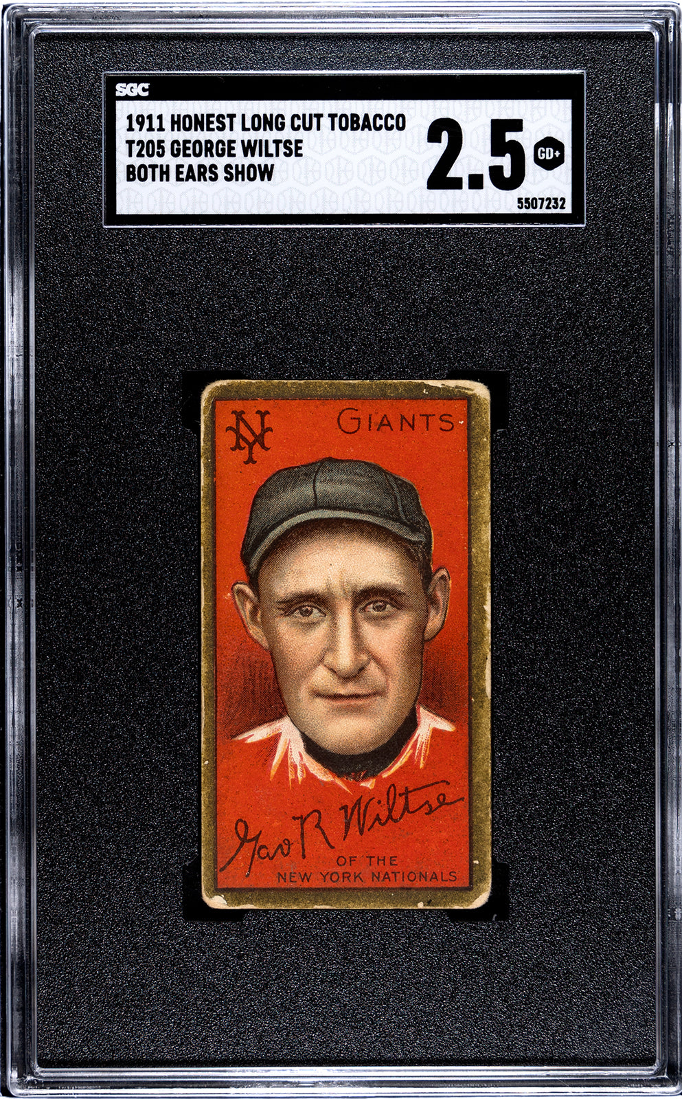 1911 T205 Honest Long Cut George Wiltse (Both Ears Show) - SGC 2.5