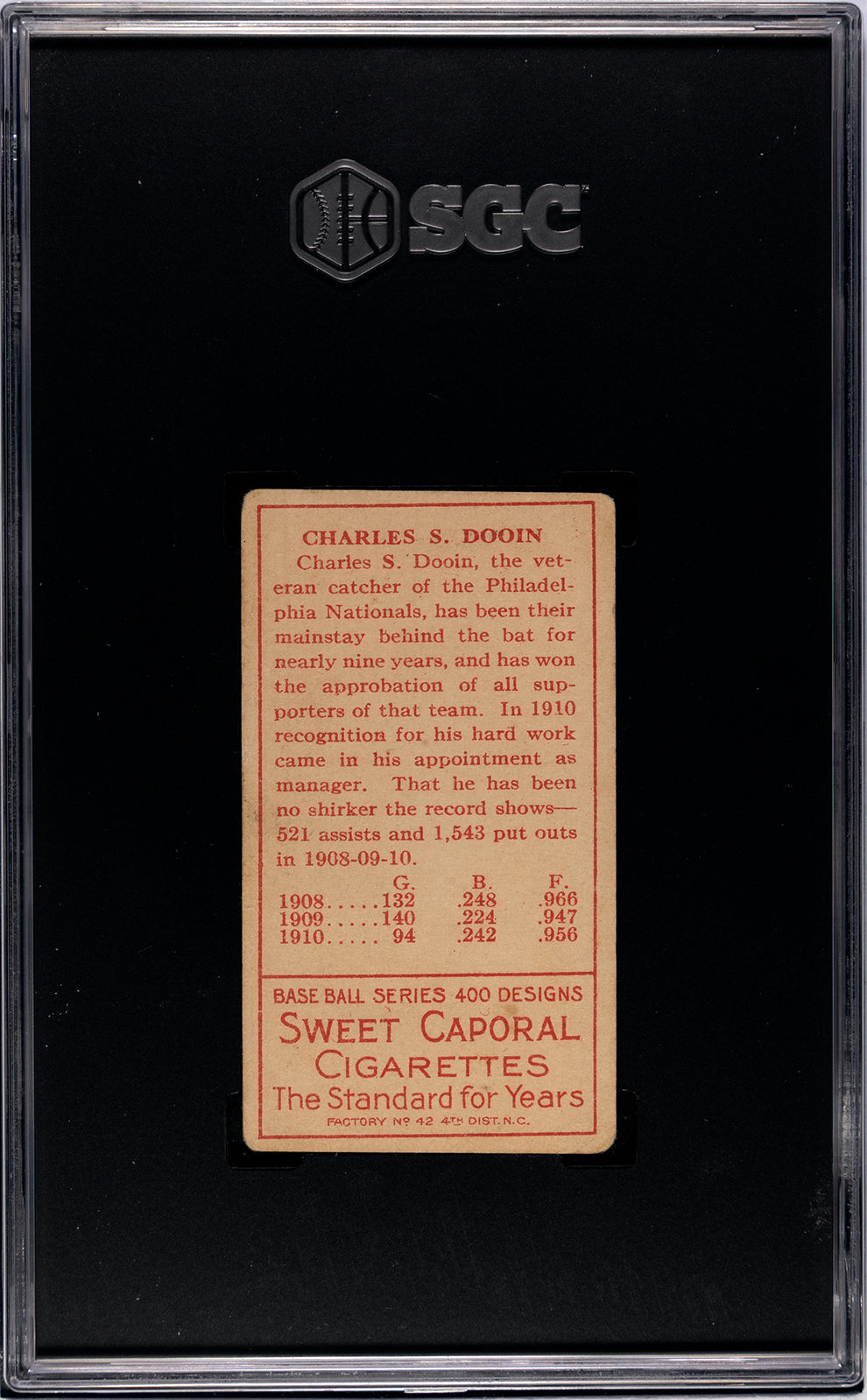1911 T205 Sweet Caporal Charles Dooin - SGC 2.5