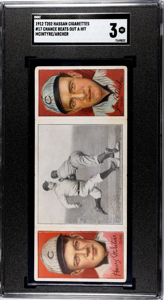 1912 T202 Hassan #17 James Archer/Harry McIntire "Chance Beats Out a Hit" - SGC 3