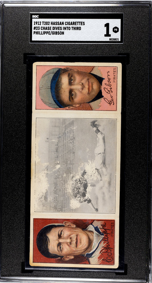 1912 T202 Hassan #23 George Gibson/Deacon Phillipe "Chase Dives Into Third" - SGC 1