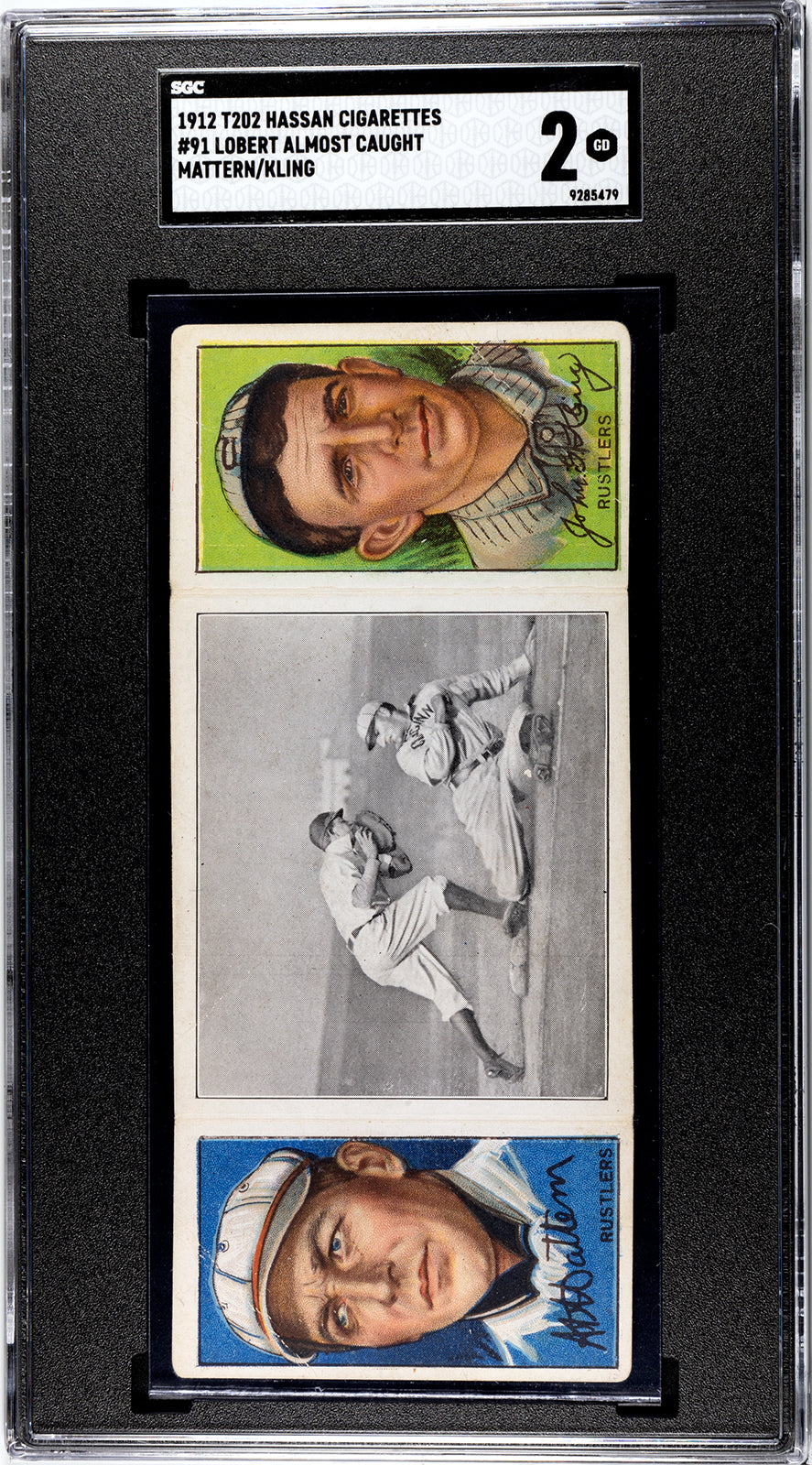 1912 T202 Hassan #91 John Kling/A.A. Mattern "Lobert Almost Caught" - SGC 2