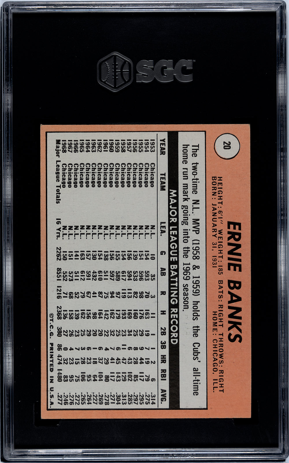 1969 Topps #20 Ernie Banks - SGC 6.5