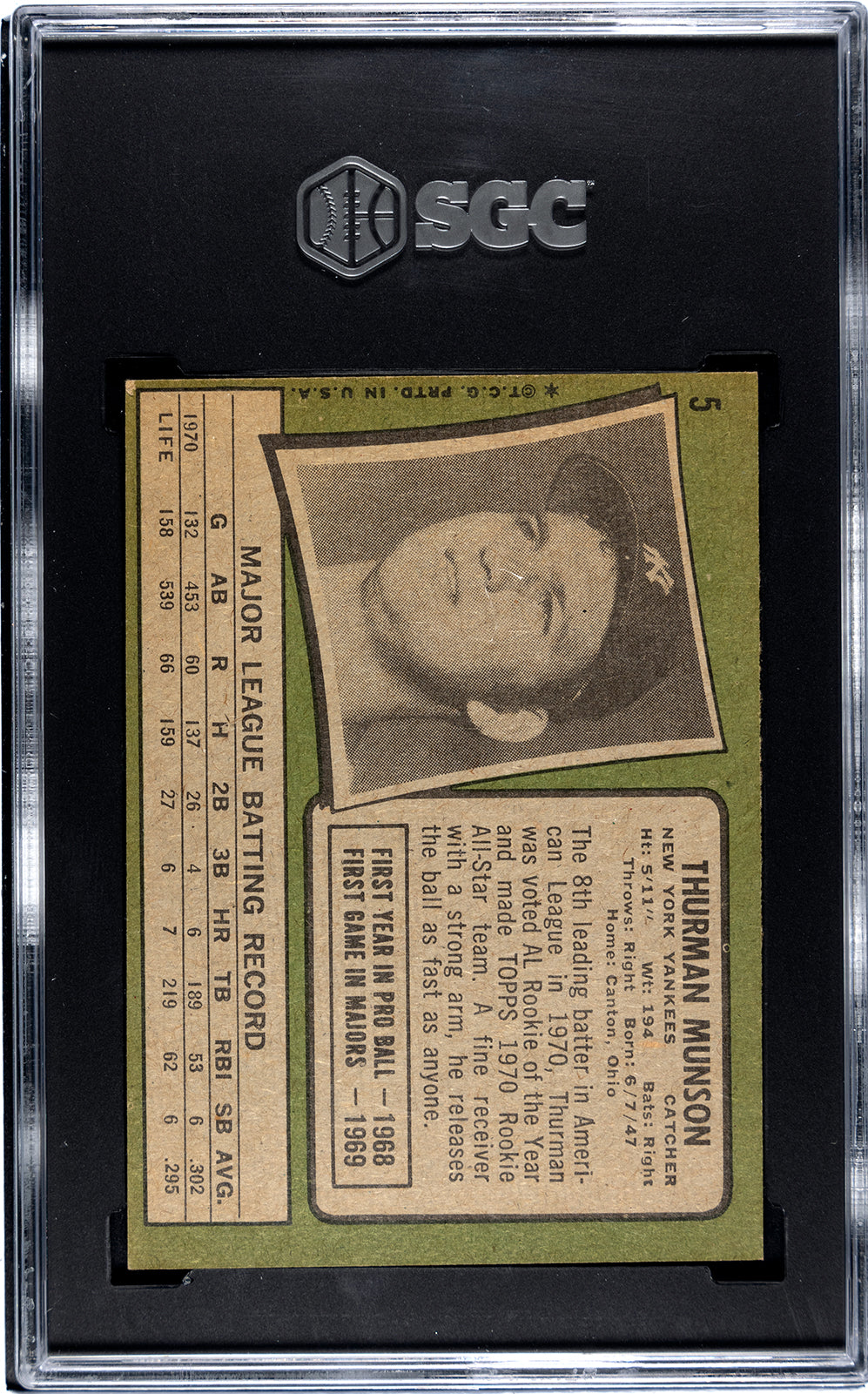 1971 Topps #5 Thurman Munson - SGC 2.5