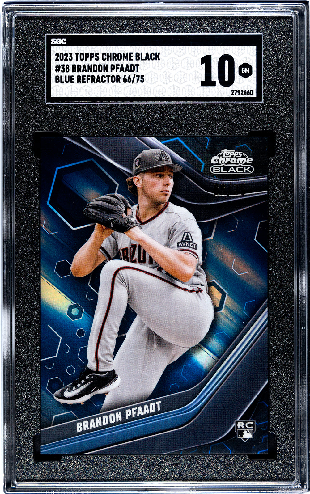 2023 Topps Chrome Black #38 Brandon Pfadt Blue Refractor 66/75 - SGC 10
