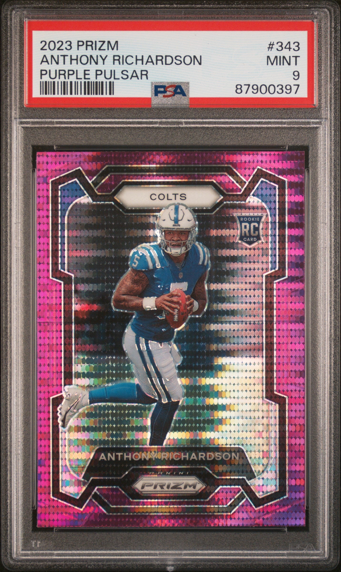 2023 Panini Prizm #343 Anthony Richardson Purple Pulsar RC